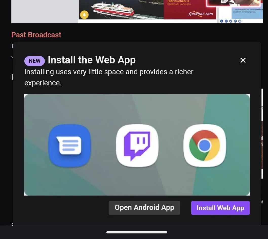 Hinweis Twitch auf PWA