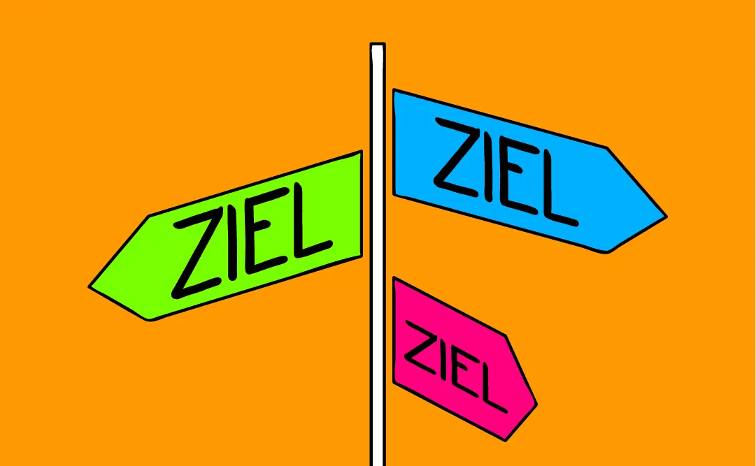 Wegweiser der in alle Richtungen das gleiche Ziel anzeigt
