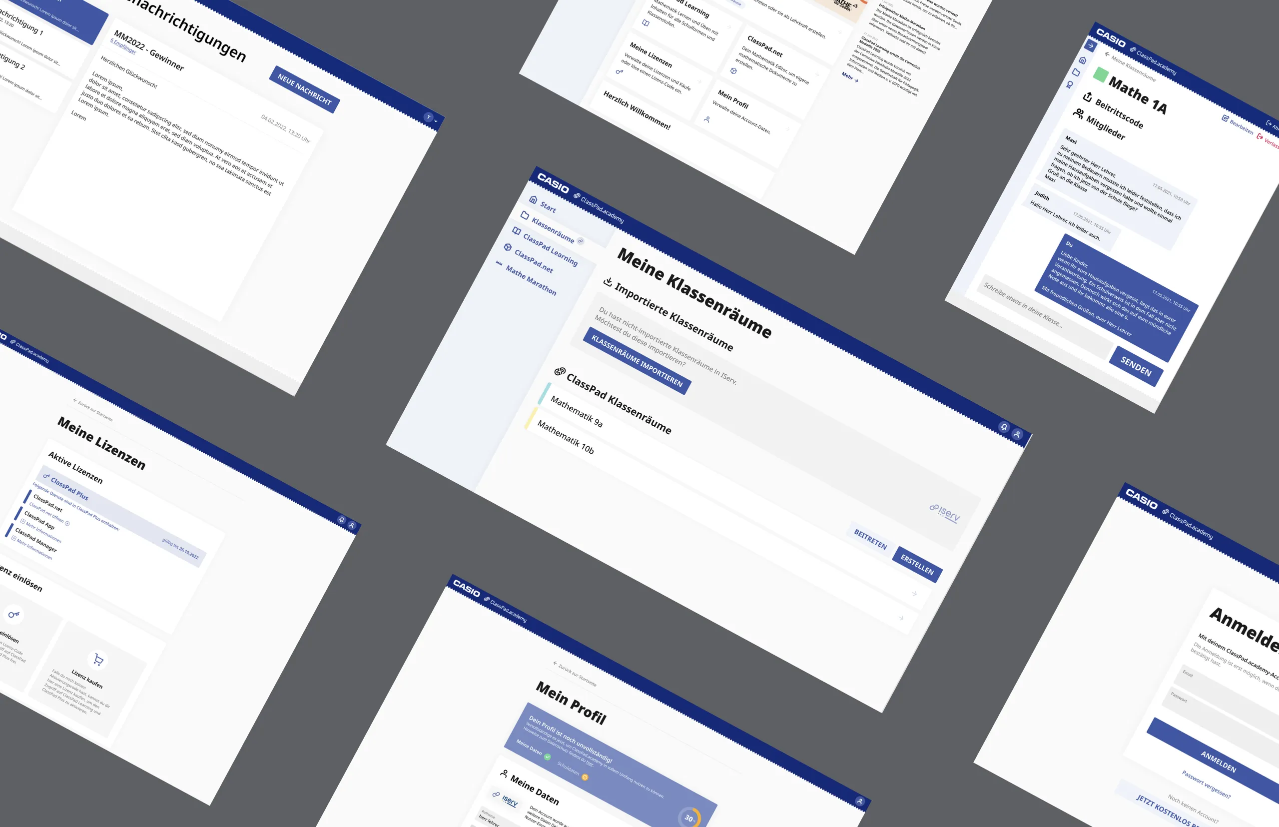 Interfacecollage der Classpad Academy Webapp